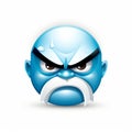 a blue angry face with a mustache