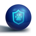 Blue Animal health insurance icon isolated on white background. Pet protection concept. Dog or cat paw print. Blue Royalty Free Stock Photo