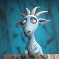 Blue Animated Goat Figurine With Tim Burton Style - Unique And Playful Royalty Free Stock Photo