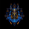 Blue Anubis with Geometry Ornament