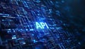 Blue API Application Programming Interface In Electronic Circuit Board Pattern, Software Development Royalty Free Stock Photo
