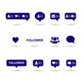 2023 blue app follow icons set isolated web buttons banner sign card vector template Royalty Free Stock Photo