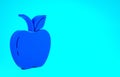 Blue Apple icon isolated on blue background. Fruit with leaf symbol. Minimalism concept. 3d illustration 3D render Royalty Free Stock Photo