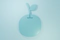 Blue Apple icon isolated on blue background. Fruit with leaf symbol. Minimalism concept. 3D render illustration Royalty Free Stock Photo