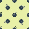 Blue Apple icon isolated seamless pattern on yellow background. Fruit with leaf symbol. Vector Royalty Free Stock Photo