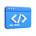 Blue application window for coding 3D render on transparent background Royalty Free Stock Photo