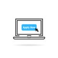 Blue apply now button in linear laptop Royalty Free Stock Photo