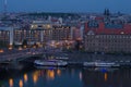 Blue April twilight in modern Prague