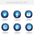 Blue Aqua Social Media Web Button with Metal Grill