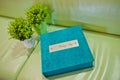 Blue aqua velvet wedding photobook Royalty Free Stock Photo