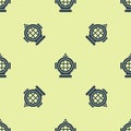 Blue Aqualung icon isolated seamless pattern on yellow background. Diving helmet. Diving underwater equipment. Vector