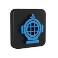 Blue Aqualung icon isolated on transparent background. Diving helmet. Diving underwater equipment. Black square button.