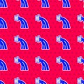 Blue Aquarius zodiac sign icon isolated seamless pattern on red background. Astrological horoscope collection. Vector Royalty Free Stock Photo