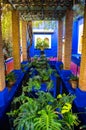 Blue Arbour in Majorelle Gardens, Marrakech. Royalty Free Stock Photo