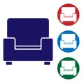 Blue Armchair icon isolated on white background. Set icons in color square buttons. Vector Royalty Free Stock Photo