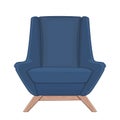 Blue armchair isolated on white background. Soft armchair with upholstery. Vintage cushioned furniture. Retro chair or couch for Royalty Free Stock Photo