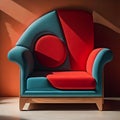 Blue armchair in modern interior with red wall. generative ai Royalty Free Stock Photo