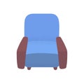 Blue armchair with wooden legs isolated on white. Comfortable furniture, simple living room interior vector illustration Royalty Free Stock Photo