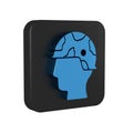 Blue Army soldier icon isolated on transparent background. Black square button.