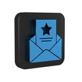 Blue The arrest warrant icon isolated on transparent background. Police badge with document. Warrant, police report
