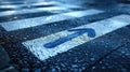 A blue arrow painted on a crosswalk surface, indicating direction and guidance Royalty Free Stock Photo