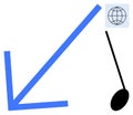 Downward Arrow with Globe and Pendulum Representing Global Decline and Impact Royalty Free Stock Photo