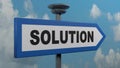 Solution blue arrow street sign - 3D rendering illustration Royalty Free Stock Photo