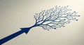 Blue arrow transforms into a branching tree with arrowshaped leaves on textured paper Royalty Free Stock Photo