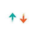 Blue arrow up in and red arrow down in box. flat icon isolated on white Royalty Free Stock Photo