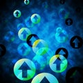 Blue Arrows Background Means Circles And Floating Upwards Royalty Free Stock Photo