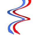 Blue arrows and red 3d spiral curves