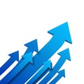 Blue arrows of varying sizes point upwards on a white background, creating a se Royalty Free Stock Photo