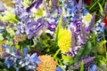 Blue artificial flowers mixed bouquet for background Royalty Free Stock Photo