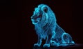 Blue artistic lion on black background. illuminated image of the king of the jungle. Generative AI