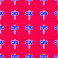 Blue Ask for help text icon isolated seamless pattern on red background. Vector Royalty Free Stock Photo