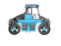 Blue asphalt roller for laying the road side view 3D rendering on white background no shadow