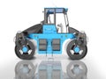 Blue asphalt roller for laying the road side view 3D rendering on white background with shadow