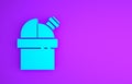 Blue Astronomical observatory icon isolated on purple background. Observatory with a telescope. Scientific institution Royalty Free Stock Photo