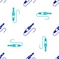 Blue Audio jack icon isolated seamless pattern on white background. Audio cable for connection sound equipment. Plug Royalty Free Stock Photo