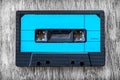 Blue audio tape wood background vintage