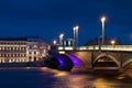 Blue August night at the Annunciation Bridge. Saint-Petersburg, Russia Royalty Free Stock Photo