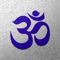 Blue Aum symbol silver background