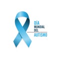 Blue autism ribbon with spanish text. International autism awareness day