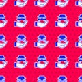 Blue Auto service check automotive icon isolated seamless pattern on red background. Car service. Vector Royalty Free Stock Photo