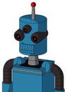 Blue Automaton With Cylinder Head And Toothy Mouth And Three-Eyed And Single Led Antenna