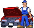 Auto mechanic repair cars big illustration cartoon tools Royalty Free Stock Photo