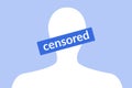 Blue avatar of person with censored text on it. Social media censorship conflict. Royalty Free Stock Photo