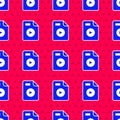 Blue AVI file document. Download avi button icon isolated seamless pattern on red background. AVI file symbol. Vector Royalty Free Stock Photo