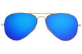 Blue aviator sunglasses with golden frame isolated on white Royalty Free Stock Photo