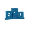 Blue Award over sports winner podium icon isolated on transparent background.